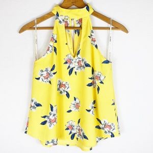 Sweet Wanderer Yellow Floral Halter Sleeveless Top